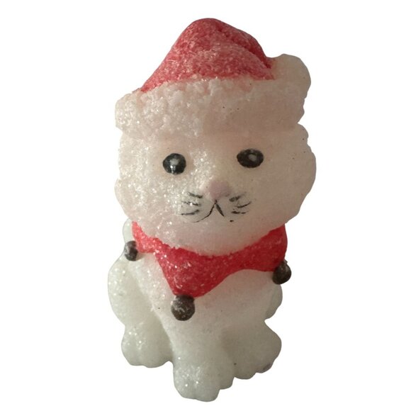 Set Of 3 Christmas Glitter Cat Figurines With LED Lights & Santa Outfits - Picture 2 of 7
